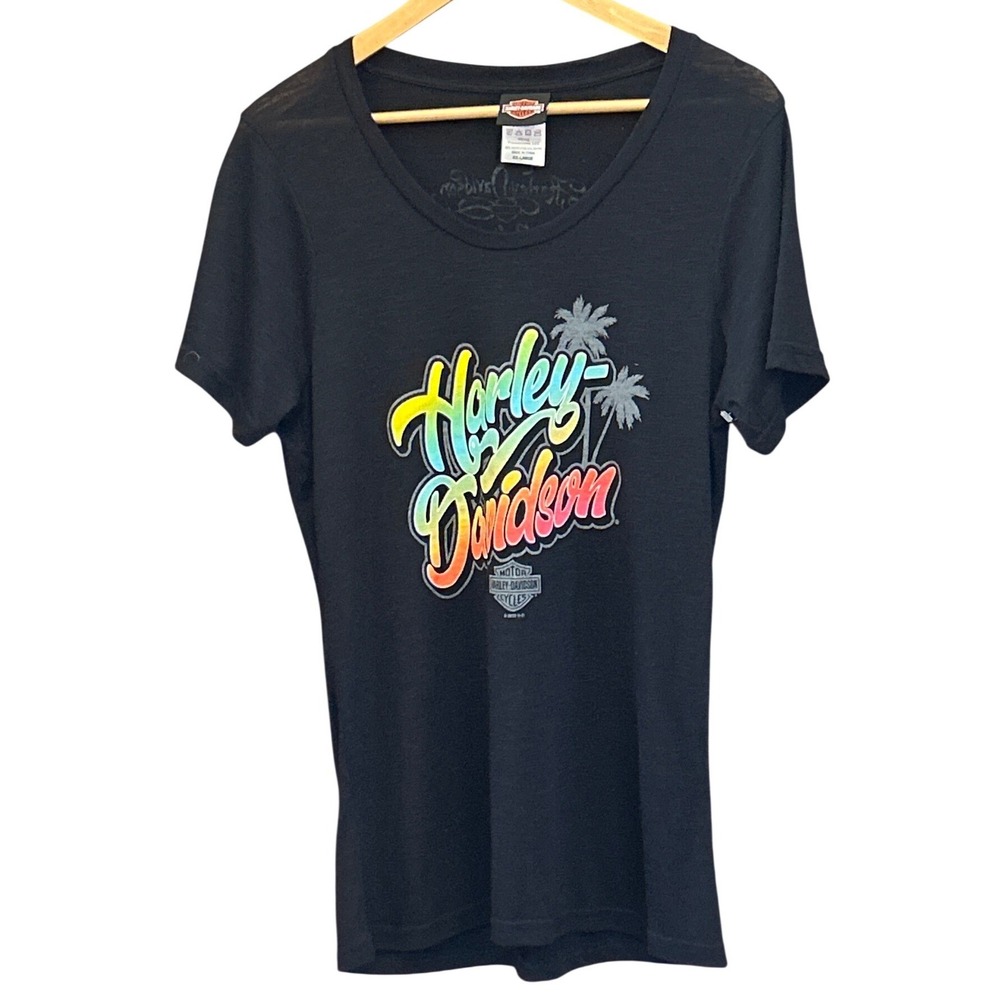 Harley Davidson Graphic Tee Tropical Biker Core Belize XXL Black Scoop Neck
